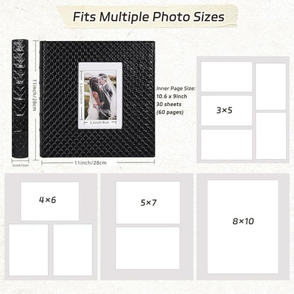 RECUTMS Scrapbook Photo Album 11x11 Black Button Grain Leather Cover DIY 4x6 5x7 8x10 Photos of Any Size