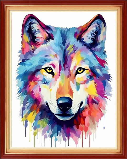 Redxing Stamped Cross Stitch Kits Embroidery kit for Beginners Adults Full Range of Embroidery Patterns Starter Kits DIY Printed Cross Stitch Kits Needlepoint Kits 11CT-Rainbow Wolf 16x20 inch