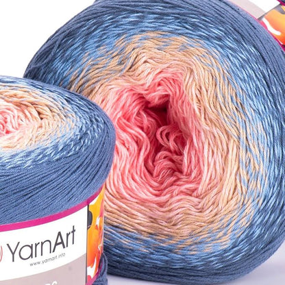 1 Skein/Pack Yarnart Flowers Gradient Yarn, Each Ball 8.8 Oz (250gr) / 1094 Yards (1000m), 55% Cotton 45% Acrylic, Superfine Fingering Weight for Knitting and Crochet, 262 - Blue Pink