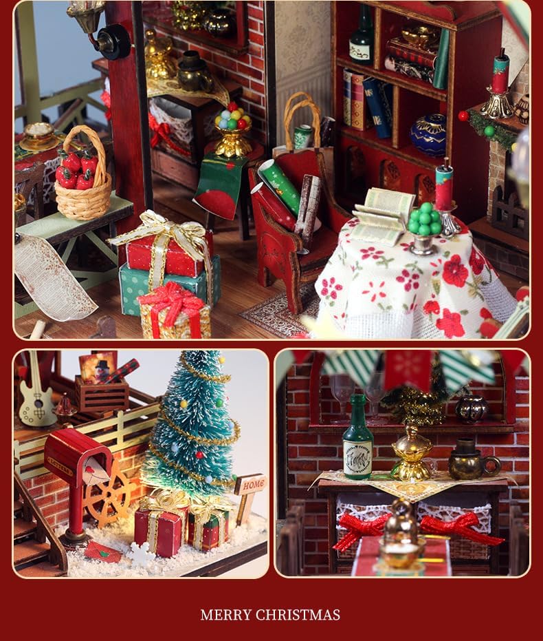 DIY Miniature House Kit, Mini House Building Kit, DIY Book Nook Kit, Tiny Model House for Adults to Build, Beginner 3D Wooden Book Nook, for Family Friends (Christmas House) - Image 6