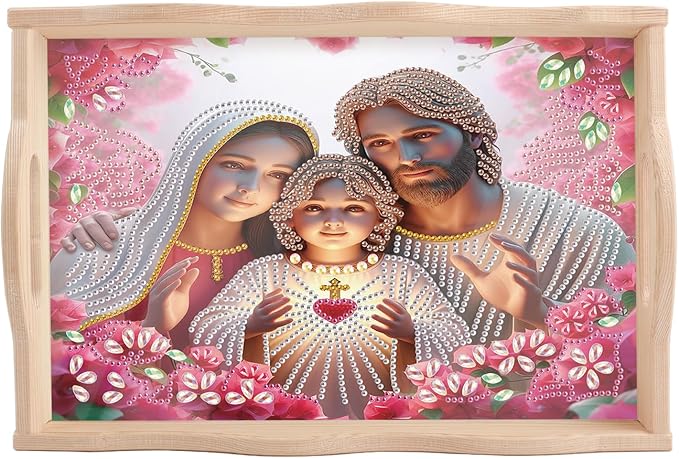 JISHSHAY Diamond Art Serving Tray Diamond Painting Food Tray Gem Art Serving Platter Gem Painting Mosaic Kits for Adults DIY Kits for Adults, with Handle 20×30cm/7.87×11.81in, Jesus Virgin Mary