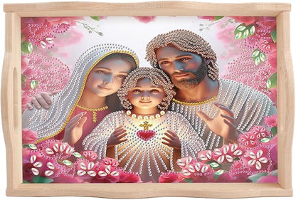 JISHSHAY Diamond Art Serving Tray Diamond Painting Food Tray Gem Art Serving Platter Gem Painting Mosaic Kits for Adults DIY Kits for Adults, with Handle 20×30cm/7.87×11.81in, Jesus Virgin Mary