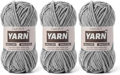 Fluffy Chenille Yarn for Crocheting - Baby Yarn for Crocheting Soft Blanket - 3 Pack of 100g/(87.4yds) Crochet Amigurumi Chunky Yarns - Super Bulky 5 Velvet Yarns (3 Gray)