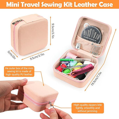 LELE LIFE Mini Travel Sewing Kit Leather Case, Small Sewing Kit for Adults and Beginners, Basic Needle and Thread Kit for Emergency Hand Sewing Repair Supplies (White)