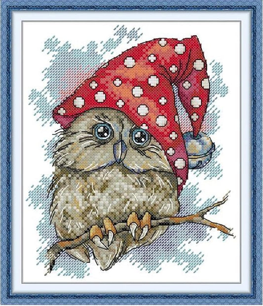 Qeerysew Cross Stitch Kits Stamped Full Range of Embroidery Starter Kits for Beginners DIY - Printed Kits Christmas Owls 4 (Printed) 11CT 9.8x11 inches