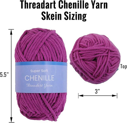 6 Pack ThreadArt Chenille Yarn for Crocheting, Knitting, Amigurumi, Super Soft Plush Velvet Yarn - 50 Gram 60 yds #5 Fluffy Yarn Skeins - Mustard 13