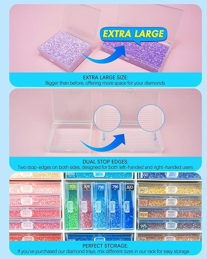 ForeverYoung Extra Large Diamond Art Storage Containers Trays ＆ Stand, 48pcs Diamond Art Accessories Diamond Painting Trays with Lids, 2-in-1 Diamond Art Trays and Diamond Painting Storage