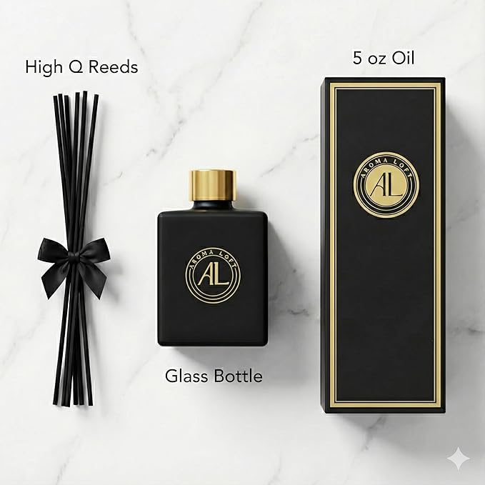 Reed Diffuser - Fragrance Diffuser for Home - 5 oz. Oil Diffuser Sticks - Bathroom Diffuser Set- Oil Diffuser Reeds - Scent Sticks in Oil-Office Smell Good Stuff (Black, Cashmere Vanilla)