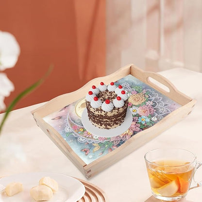 JISHSHAY Diamond Art Serving Tray Diamond Painting Food Tray Gem Art Serving Platter Gem Painting Mosaic Kits for Adults DIY Kits for Adults, with Wood Handle 20×30cm/7.87×11.81in, Moon Flower