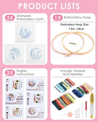 TINDTOP Hummingbird and Flower Embroidery Kit for Adults