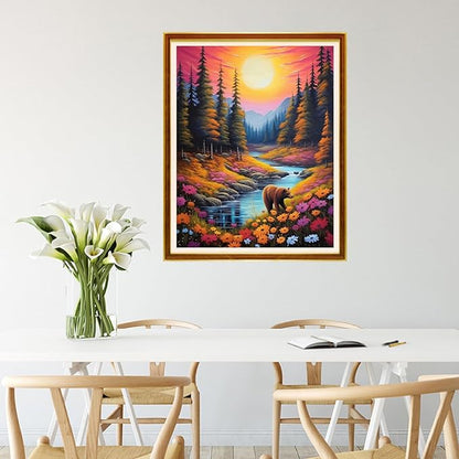 Joycasa Stamped Cross Stitch Kits for Beginners Full Range of Cross Stitching 11 CT Printed Cross Stitch Kit for Adults Cross-Stitch Patterns Needlepoint Kits- Forest Night View 16x20 inch