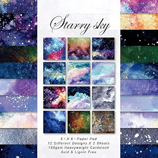 DESEACO Scrapbook Paper Pad 6x6 Sky Night Celestial, Single-Sided Decoupage Sheets, Colorful Cardstock for DIY Scrapbooking, Decorative Backgrounds, Cardmaking, Junk Journal Crafts - 24 Pcs