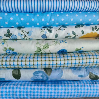 7Pcs 9.8"*9.8"(25cm*25cm) Cotton Fabric DIY Making Supplies Quilting Patchwork Fabric Fat Quarter Bundles DIY for Quilting Cotton Patchwork Cushions (Blue, 25 * 25cm)