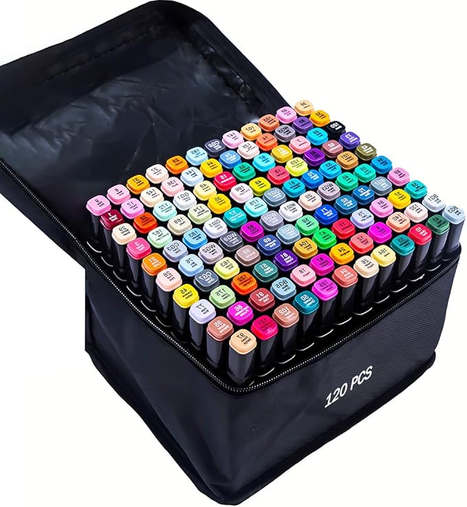 IMAGLINTS Alcohol Markers 120 Colors with Base Drawing Pen Dual Tip Art Markers for Sketch Anime Illustrations