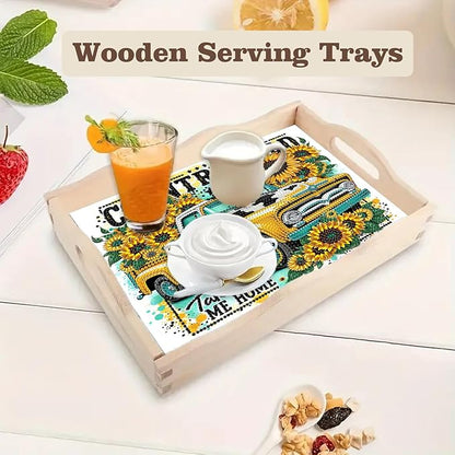 SHLUHA Diamond Art Kits for Adults Wooden Serving Trays with Handle Food Tray for Breakfast Home Decor Gift