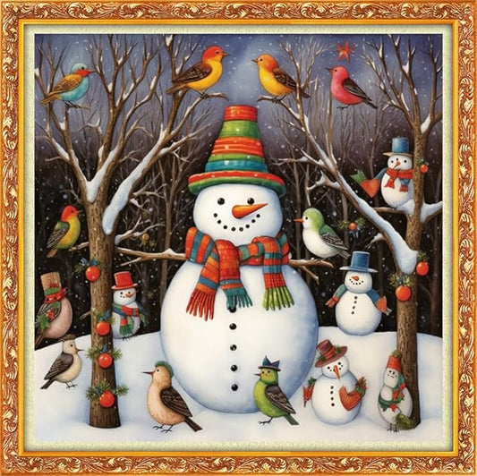 Joyhoor Cross Stitch Kits for Beginners Stamped Cross-Stitch Supplies Needlework preprint Embroidery Kits for Adults DIY Needlepoint Kits Embroidery Patterns 11CT-Little Bird Snowman 18.x18 inch