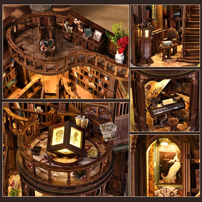 Dreamy Book Hall DIY Book Nook Kit for Adults - Wooden Bookshelf 3D Book Nook Miniature Kit with LED Lights, Puzzle Library Decor for Book Lovers, Dust Proof Display, Tiny Elegant Bookshelf - Image 7