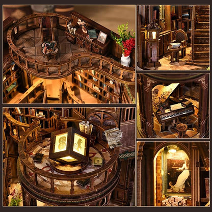 Dreamy Book Hall DIY Book Nook Kit for Adults - Wooden Bookshelf 3D Book Nook Miniature Kit with LED Lights, Puzzle Library Decor for Book Lovers, Dust Proof Display, Tiny Elegant Bookshelf - Image 7