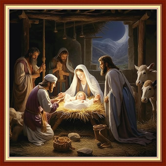 Foxdiviy Stamped Cross Stitch Kits Full Range of Embroidery Needlework Starter Kits for Beginners Adults 11CT Embroidery Patterns Art Crafts DIY Needlepoint Kits-Nativity 18x18 inch