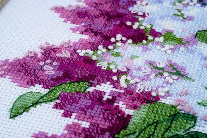 RIOLIS - Lilac Blossoms 2030, Cross Stitch Kits 15.75"X15.75", Cross Stitch Kits for Adults, Counted Cross Stitch Kits, Embroidery Kit for Beginners & Advanced, Floral Crossstitching Kits