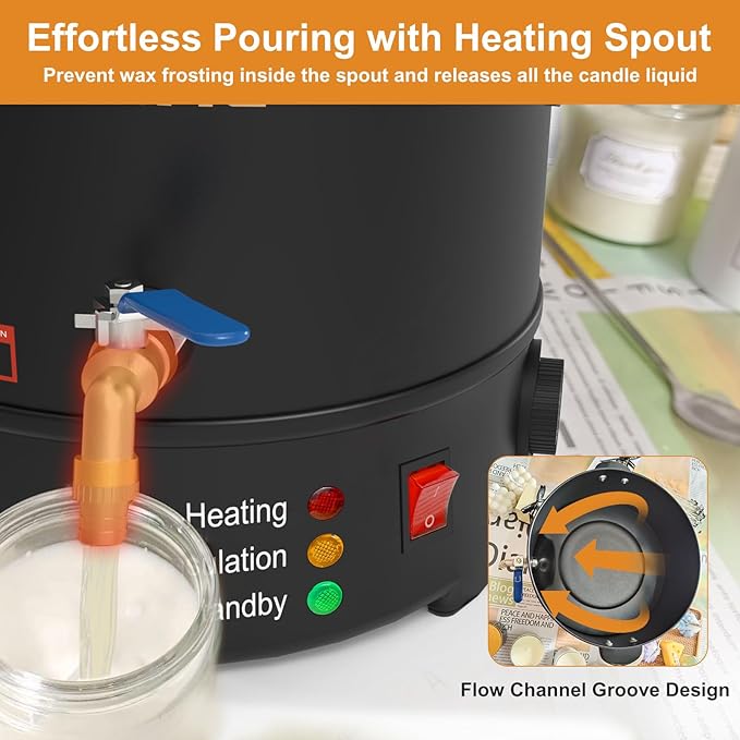Leerie 16Lbs Wax Melter for Candle Making, L8 Large Electric Wax Melting Pot of Wax, Soy Wax Business Home Candle Making Kit with Heating Core Brass Spout & Temp Control