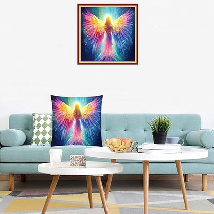 Lovxvouy Pillow Cross Stitch Kits for Adults Beginners-Preprinted Needlepoint Kit Stamped Crossstitching Kits 11CT Cross-Stitch Kit Stitches Kit Embroidery Kits-Angel's Wings 18x18 inchs