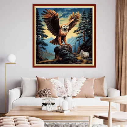 Findvoor Stamped Cross Stitch Kits for Beginner Embroidery Kits for Beginners Adults DIY 11CT Cross Stitch Patterns Needlepoint Kits Crossstitching Kits-Eagle Sheep 18x18 inch