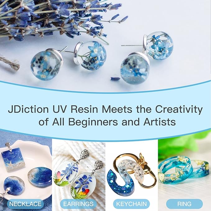 JDiction UV Resin, Upgrade 300g Low Viscosity Hard Thin UV Resin with Super Crystal Clear Resins Kit for Jewelry, Casting, Coating and DIY Craft