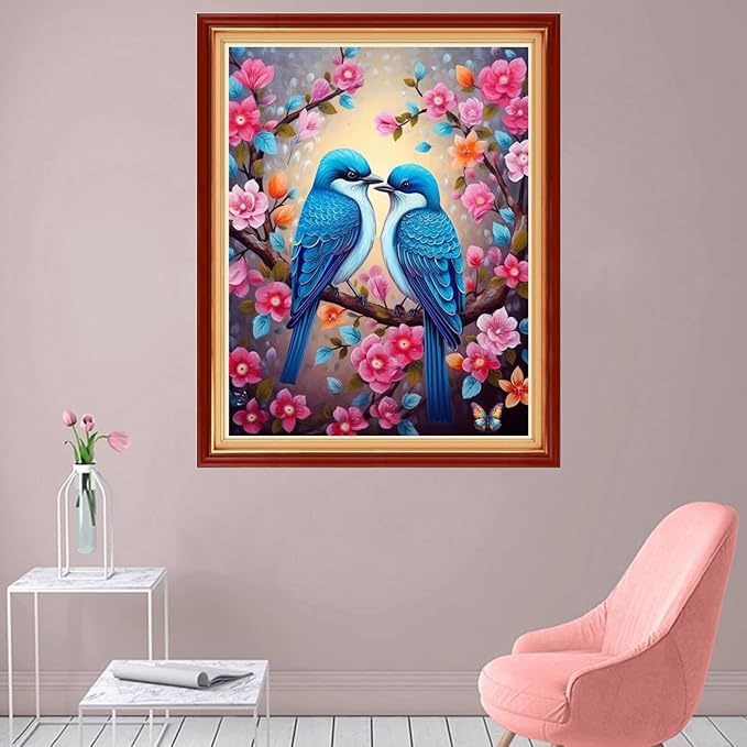 Foxhool Stamped Cross Stitch Kits,11CT Printed Cross Stitch Pattern Full Embroidery Kits for Beginner Needlepoint Kits-Pink Flower Bird 16x20 inch