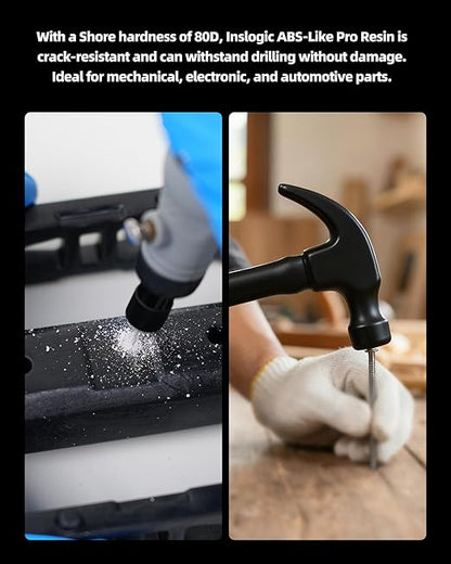 Inslogic ABS-Like Pro Resin 1kg, High Toughness 3D Printer Resin/UV Resin, Fast Curing & Low Odor, Ultra-High Precision Matte Finish for Miniatures, Prototyping & Functional Parts (Grey)