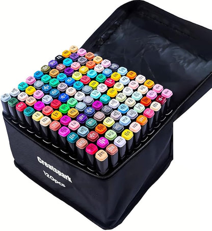 CREATSPARK Alcohol Markers 120 Colors with Base Dual Tip Art Drawing Markers for Anime Sketch Illustrations - Refillable