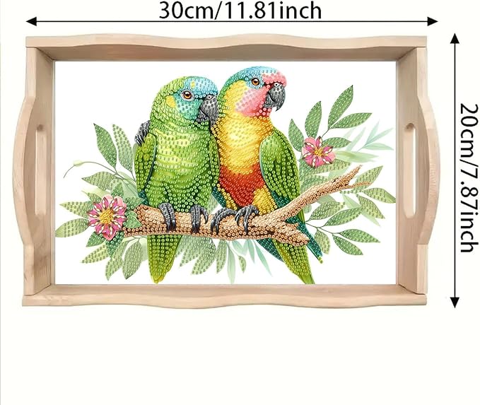DoxQcs DIY Diamond Art Wooden Tray Kit Easter Food Tray with Handle Diamond Painted Table Decoration Tray for Breakfast Bar Dinner Table Diamond Art Painting for Beginners-Parrot