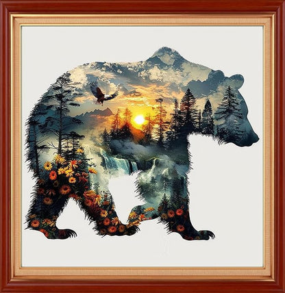 Joyhoor Stamped Cross Stitch Kits for Beginners Needlepoint Kits for Adults Embroidery Kits 11CT Counted Cross Stitch Kits Printed Embroidery Pattern- Abstract Bear 18x18 inch