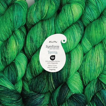 KnitPro Symfonie Hand Dyed Yarn | Extra Fine Merino Wool & Polyamide Blend for Knitting & Crocheting, Fingering Weight, Oeko-TEX Certified 400m, 100g Skein | Terra Variegated Jungle Secrets