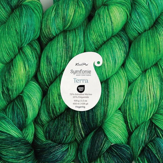 KnitPro Symfonie Hand Dyed Yarn | Extra Fine Merino Wool & Polyamide Blend for Knitting & Crocheting, Fingering Weight, Oeko-TEX Certified 400m, 100g Skein | Terra Variegated Jungle Secrets