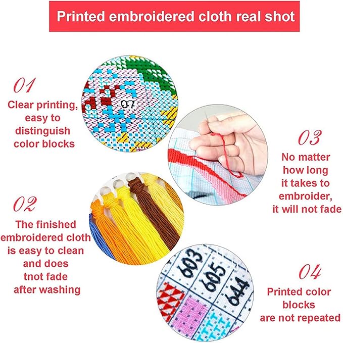 Dimxvean Cross Stitch Kit, Sunrise Scenery 16x20 inch, Embroidery Kit for Adults Beginners, HD Preprint, Extra Lines