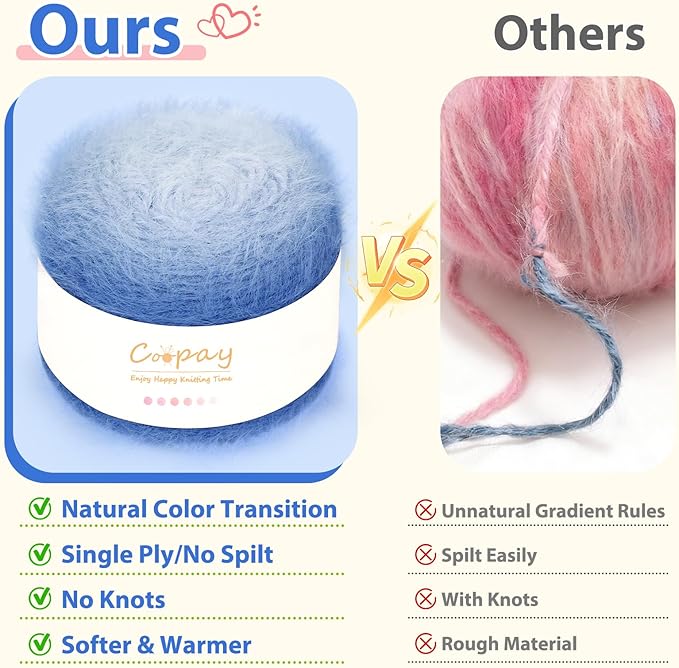 Coopay Ombre Yarn for Crocheting and Knitting - 4 Pack Dual Gradient Yarn Cake with Plush of 100g/3.52oz - 190m/207yds - 38% Wool, 40% Nylon, 22% Acrylic for Sweaters, Hats, Scarves (Empty Mountain)