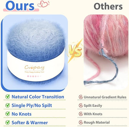 Coopay Ombre Yarn for Crocheting and Knitting - 4 Pack Dual Gradient Yarn Cake with Plush of 100g/3.52oz - 190m/207yds - 38% Wool, 40% Nylon, 22% Acrylic for Sweaters, Hats, Scarves (Empty Mountain)