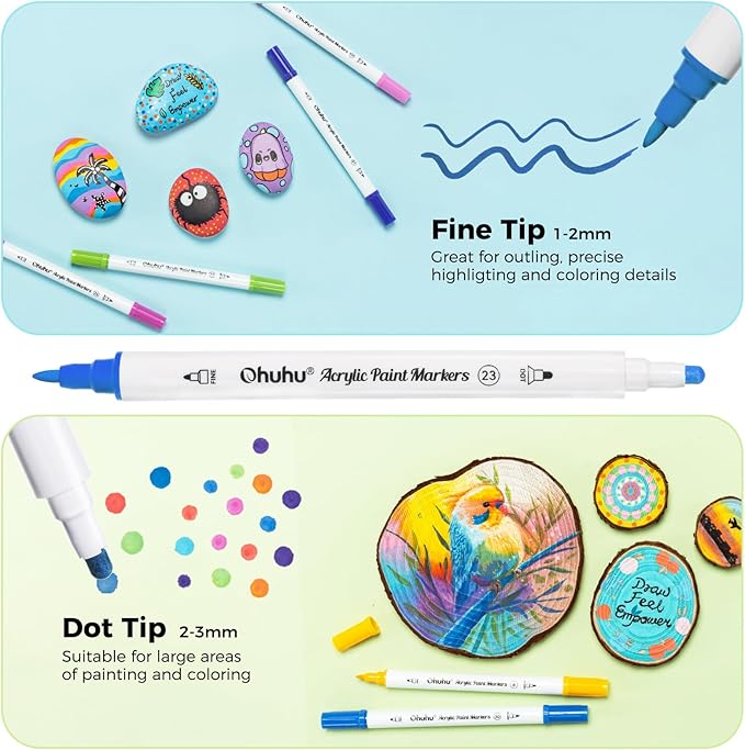 Ohuhu Acrylic Paint Markers Dual Tips: 36 Colors Fine & Dot Paint Pens High Opacity Acrylic Markers Waterproof Lightfast for Christmas Gifts Rock Painting 3D Prints Egg Wood Glass Ceramic DIY Crafts