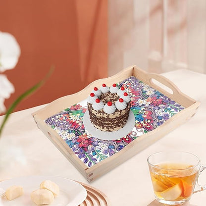 JISHSHAY Diamond Art Serving Tray Diamond Painting Food Tray Gem Art Serving Platter Gem Painting Mosaic Kits for Adults DIY Kits for Adults, with Wood Handle 20×30cm/7.87×11.81in, Butterfly