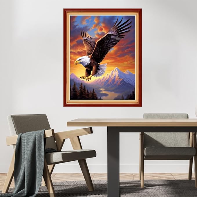 DMCVIVR Stamped Cross Stitch Kits for Beginners Adults Needlepoint Kits for Beginners Embroidery Kits for Adults Crossstitch Kit for Beginners 11CT-Sunrise Eagle 16x20 inchs