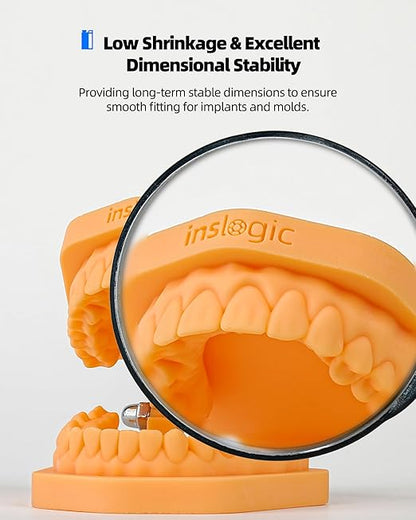 Inslogic Dental Implant Model 3D Printe Resin, High Accuracy and Low Shrinkage, Smooth Surface, 405nm UV-Curing Resin for Dental Models, Prosthetics, Orthodontics, Research (Yellow, 1kg)