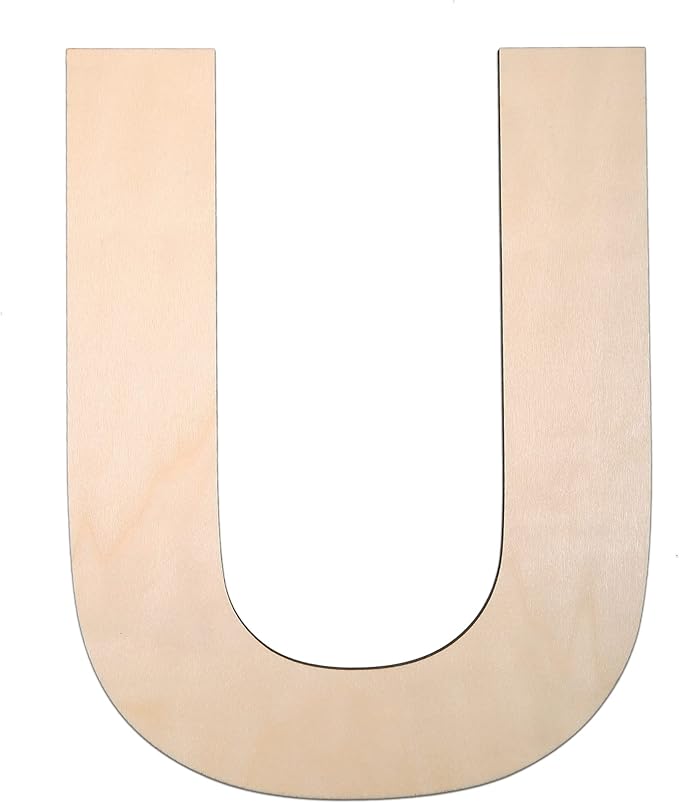 12 Inch Wooden Letter U, 1/4 Inch Thick Large Unfinished Wood Letter for DIY Crafts Home Wall Decor