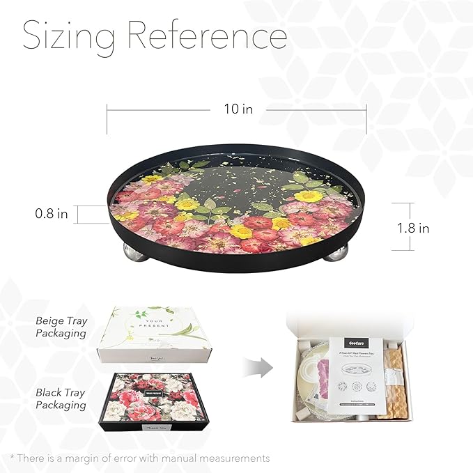 GooCare DIY Decorative Tray Craft Kit for Adult - Create Your Own Real Flower Tray with Epoxy Resin, Metal Tray for Vanity, Perfume, Key, Trinket Organizer, Table Decor (Black, Basic)