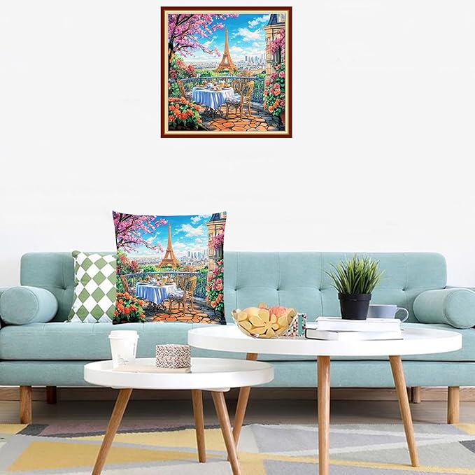 Lovxvouy Pillow Cross Stitch Kits for Adults Beginners-Preprinted Needlepoint Kit Stamped Crossstitching Kits 11CT Cross-Stitch Kit Stitches Kit Embroidery Kits-Tower scenery 18x18 inchs
