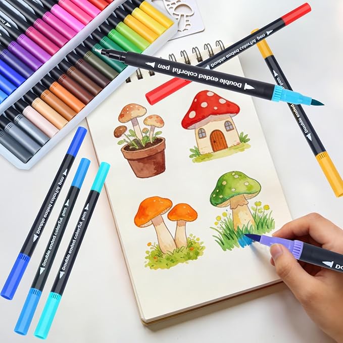 SZTCECDM 60 Colors Dual Tip Brush Pens, Fine Point & Flexible Brush for Watercolor Painting, Calligraphy & Markers for Adult Coloring Books, Artist Markers Set with Carrying Case