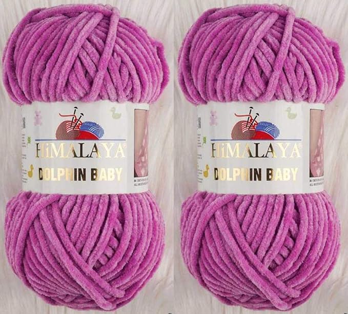 2 Skein/Pack Himalaya Dolphin Baby Chenille Yarn, Each Ball 100 gr (3.5 oz), 120 m (132 Yards), 100% Polyester, Super Bulky Baby Blanket Velvet Amigurumi Yarn, 80356 - Thistle