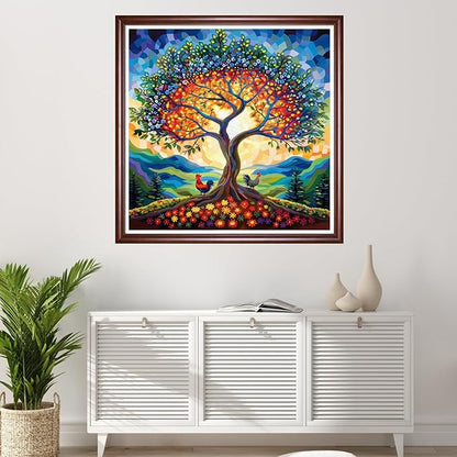 Redxing Stamped Cross Stitch Kits Full Range of Embroidery Starter Kits- Needlepoint Counted Cross Stitch Kits for Beginner Adults 11CT Printed Embroidery Kit-Colorful Tree Sunrise 18x18 inchs