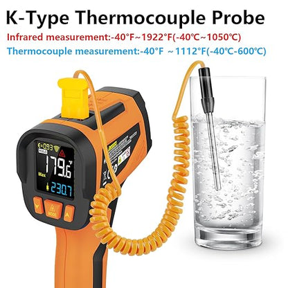Infrared Thermometer High Temperature Gun with K-Probe,-40℉~1922℉, 30:1 Digital Laser IR Temp Gun with Color LCD for Cooking, Pizza Oven, Engine, Kilns, Industry, Home Repair, Adjustable Emissivity