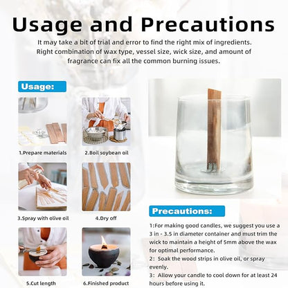 Ziosxin 50 Pieces Thicken Smokeless Cherry Wood Candle Wicks - Long Lasting Flame - Easily Burn(Without Base and Glue Point), Candle Wick H*W*D(5.1"*0.5"*0.04"/13 * 1.3 * 0.12cm)